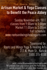 Peace Abbey Benefit: Artisan Market and Yoga Classes, roots and wings, events, workshops, yoga studio, natick, ma