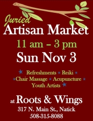 Artisan Market Benefit, roots and wings, events, workshops, yoga studio, natick, ma